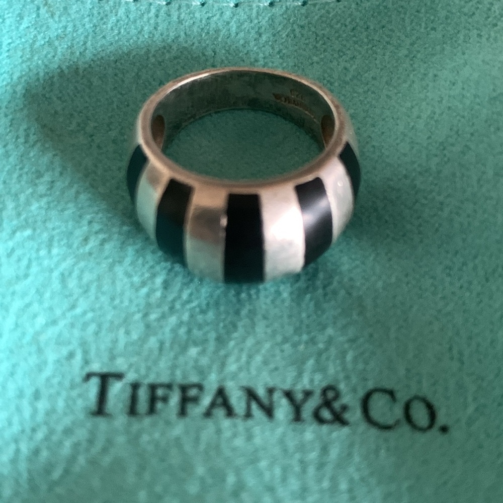 Authentic Vintage 1950’s Tiffany & Co. 925 Sterling Silver & Black Enamel Ring